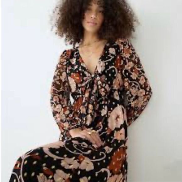 J. CREW COLLECTION MIXED PRINT TIE FRONT LUREX MAXI DRESS SZ SMALL - Picture 4 of 15